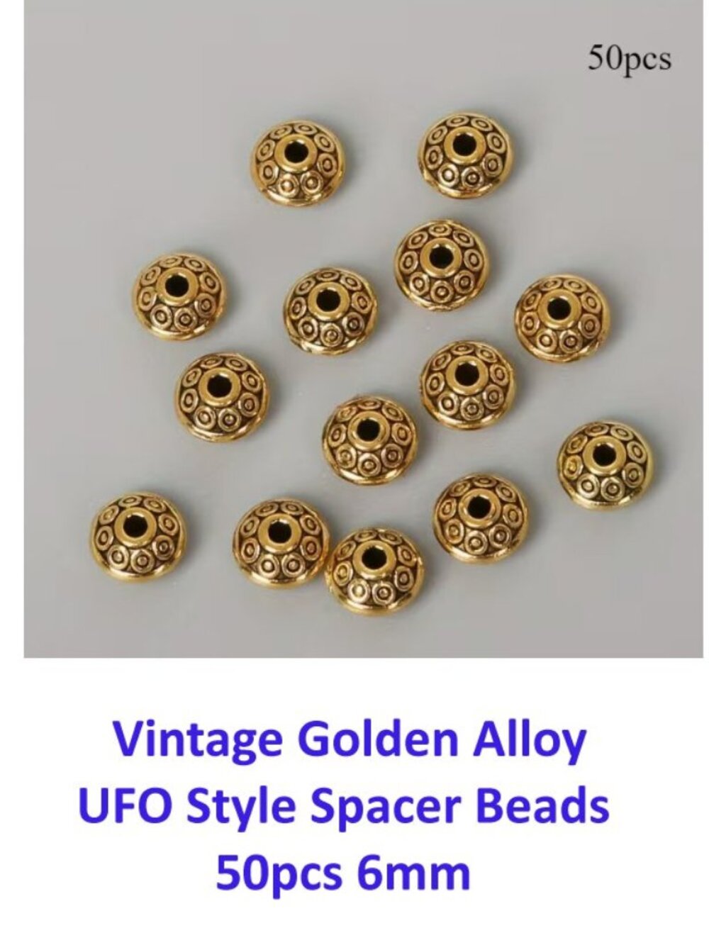 Vintage Golden Alloy UFO Style Spacer Beads 50pcs 6mm